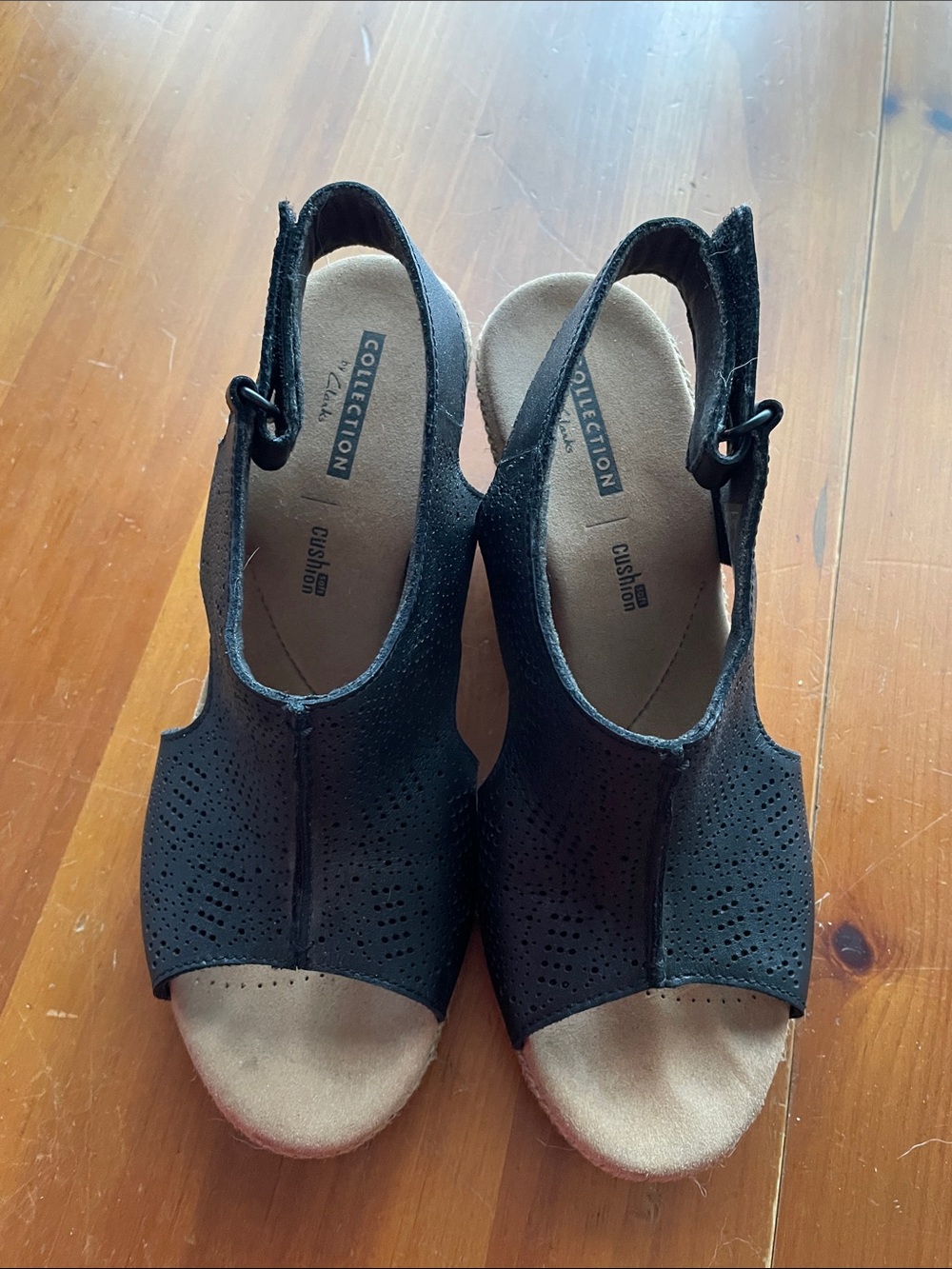 Collection B Black Perforated Open-Toe Wedge Sandals